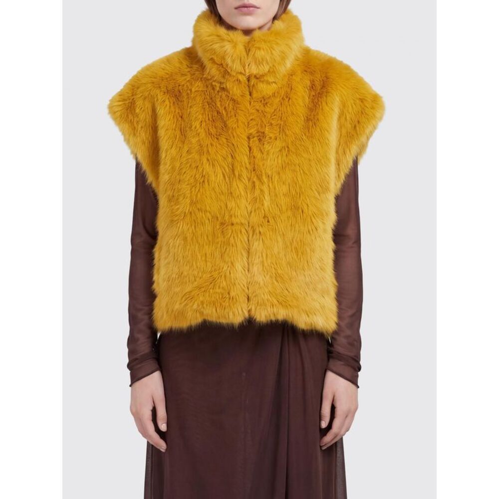 Pinko Women Pinko Faux Fur Gilet With Funnel Neck And Short Sleeves